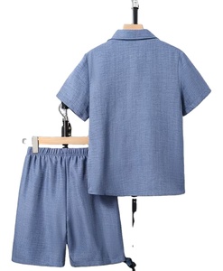 Ropa para niño en oferta, conjunto de primavera, verano y otoño, camisa de tela tejida con botones y pantalones cortos con cintura elástica. - Product Image 2