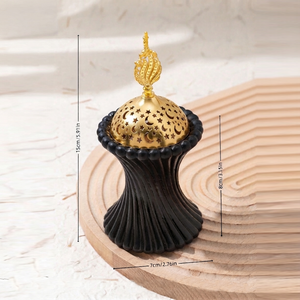 Brûle-encens brun orné avec des cannelures verticales en spirale et un couvercle bombé doré poli avec un finitionnel haut, parfait pour la décoration - Product Image 5