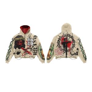 Jersey de algodón pesado para hombre, sudaderas de gran tamaño, venta al por mayor, logotipo personalizado, impresión completa, ropa de calle lavada vintage, sudaderas con capucha - Product Image 4