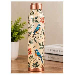 ขวดน้ำทองแดงลายซากุระ ดีไซน์นกดอกซากุระ พกพาสะดวกสำหรับการเดินทาง - Product Image 2