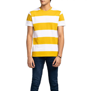 เสื้อยืดลำลองผู้ชายผ้าฝ้ายแท้ 100% แขนสั้น พิมพ์ลายแบบซับลิเมชั่น ลายทางสีสันตามสั่ง - Product Image 1