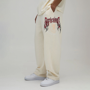 <b>Gothic</b> Seam Washed Cotton/Fleece Straight Long Joggers Drawstring Waist Eco-friendly Fabric Streetwear Sweatpants for Men - Product Image 1