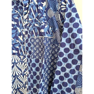 Blue Geometric Cotton Bohemian Pajama Set Long Sleeve Regular Fit V-neck Printed Breathable Eco-Friendly All Seasons Casual Wear - Product Image 4