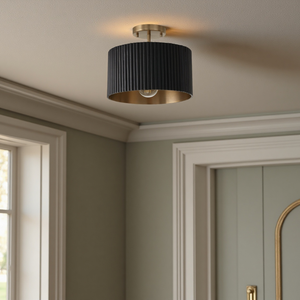 Plafonnier semi-encastré SIMIG, luminaire en forme de tambour doré avec abat-jour en tissu noir pour salon, chambre à coucher, salle à manger - Product Image 3