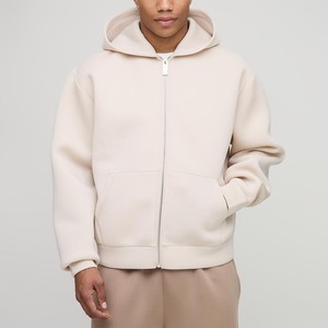 Nouveau sweat à capuche zippé pour homme 100% coton beige, couleur unie, coupe classique, manches longues, avec poches, style streetwear décontracté - Product Image 1