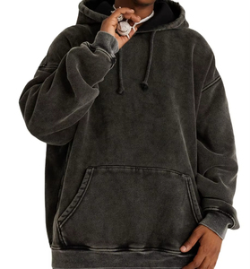 Oversized Acid Wash Black Hoodie Street Washed Men Custom Logo Loose Acid Wash Hoodie Men Oversized - Product Image 1