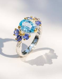 Anillo de Boda de Lujo con Topacio Azul, Certificado IGI, Plata de Ley 925, Engaste de Garras, Joyería Elegante para Personas Refinadas - Product Image 1