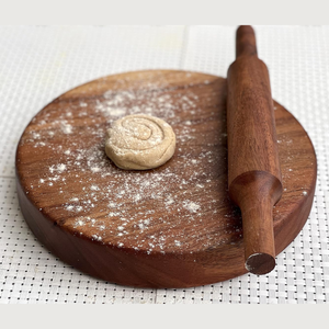 Smart Art Wood Carving Latest Design Acacia Wood <b>Rolling</b> <b>Pin</b> and <b>Rolling</b> Board Round Shape Chakla Belan For Kitchen Accessories - Product Image 4