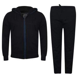 Ensemble de survêtement noir à capuche pour homme, sweat-shirt à fermeture éclair à manches longues et pantalon, tenue de sport décontractée d'automne, couleur unie, respirant, coupe régulière - Product Image 1