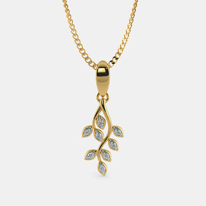 Collar con Colgante de Diamante Cultivado en Laboratorio, Corte Redondo, Forma de Hoja, Oro Amarillo - Product Image 1