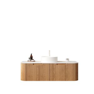 Mobile bagno sospeso DINA 48 pollici bianco con lavabo, bordi curvi e 2 cassetti, mobiletto contenitore a strisce - Product Image 3