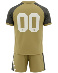 Men V Neck Sports T Shirt And Shorts <b>Set</b> Khaki Olive Polyester Quick Dry Breathable Athletic Training Wear OEM Custom Uniforms - Product Image 2