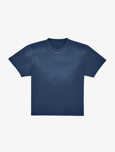 Camiseta de hombre de manga corta, cuello alto, holgada, informal, transpirable, lavada, de punto, 100% algodón, 280g, con logo frontal en blanco. - Product Image 1