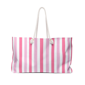 Pink and White Striped Weekender <b>Bag</b> <b>Beach</b> Tote Vacation Travel Carryall <b>Large</b> Capacity Summer Womens Overnight Handbag Gift - Product Image 1