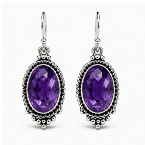 Amethyst <b>Silver</b> <b>Earrings</b>, Purple Gemstone <b>Earrings</b>, <b>Sterling</b> <b>Silver</b> <b>Dangle</b> <b>Earrings</b>, Oval Amethyst <b>Earrings</b>, Boho Gift for Her - Product Image 1