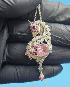 Pendentif Licorne en Moissanite de Luxe Certifiée, en Argent 925 Bicolore, Style Hip-Hop, Animal Mythique - Product Image 1