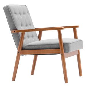 FCH ที่พักแขนไม้แข็งสไตล์ย้อนยุคเก้าอี้พักผ่อนผ้าที่นั่งเดี่ยวพร้อมพนักพิงจุดดึงสีเทาสำหรับใช้ในห้องนั่งเล่นในร่ม - Product Image 4