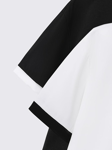 Camisetas cortas para mujer, camisetas de manga corta con cuello redondo, ajuste holgado, color sólido, ropa informal de punto para todas las estaciones, negro, blanco - Product Image 4