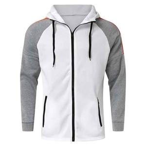 <b>Men's</b> <b>White</b> Gray Lightweight Streetwear Color Blocking Hooded Tracksuit Full Sleeve Drawstring Jacket Side Pockets Jogger <b>Pants</b> - Product Image 2