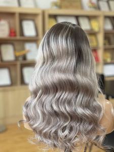 Alta calidad Raw Virgin 100% Cabello humano platino ceniza Rubio Base de seda frontal 613 reflejos ombre colores pelucas para niña blanca - Product Image 3