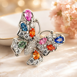 Luxury 925 Sterling Silver Rhodium Plated Multicolor Gemstone <b>Butterfly</b> Pendant with Sparkling Oval Cut Zircon Cluster for Women - Product Image 3