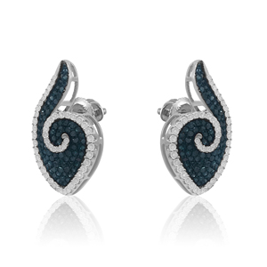 Pendientes de Diamantes Blancos y Azules de 1.45 Quilates, Plata de Ley 925, Corte Redondo, Diamantes Naturales para Mujer - Product Image 4