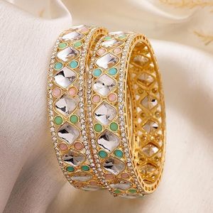 Elegant Gold Plated Alloy Women's Classic Geometric Zircon Bangle Set Wedding Jewelry <b>Gift</b> Third Party Certified Fashion Bangles - Product Image 1