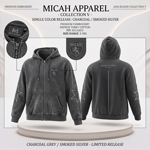 Premium French Terry Cotton Full Zip <b>Winter</b> <b>Hoodie</b> Custom Star Embroidery Lion Shield Crest Oversized Fit Multi-Color Solid - Product Image 2