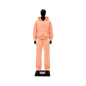 Ensemble de survêtement en velours pêche avec strass pour femme, sweat à capuche zippé et pantalon de jogging, luxe, décontracté, streetwear, mode, vente en gros, fournisseur OEM - Product Image 1