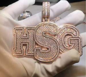 Colgante de Lujo Personalizado con Iniciales HSG en Forma de Diamante, Chapado en Oro Rosa, con Incrustaciones de Diamantes, Estilo Hip Hop - Product Image 3