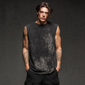 Camisetas de cuello redondo con efecto acid wash para hombre, sin mangas, para verano, camiseta de cuello redondo con efecto acid wash para hombre, para entrenamiento y fitness - Product Image 1