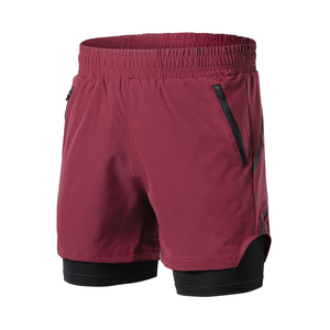 New Arrival Quick Dry Men's Gym Shorts Maroon Color 2 in 1 Double <b>Layers</b> Shorts For Fitness Sports And Jogging wear - Product Image 1