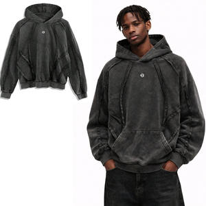 Sudadera con Capucha de Algodón Lavado Estilo Vintage para Hombre, Sudadera Oversize de Streetwear con Detalle de Costura y Producción Personalizada - Product Image 1