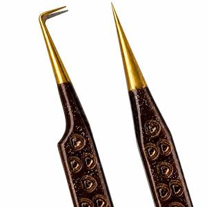 Gold Plated Eyelash Tweezers With Heart Design <b>Brown</b> Handle Precision Tip For <b>Lash</b> Application - Product Image 2