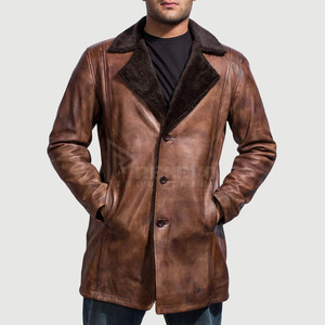 Chaqueta de cuero con logotipo personalizado MOQ bajo para hombre, chaqueta de motero de piel de oveja auténtica, ajuste slim fit, color marrón. - Product Image 3