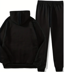 Custom Design Printed Black Hooded Tracksuit <b>Set</b> Full Sleeve Casual Sweatshirt Pants Regular Fit Autumn Wear Unisex Hoodie <b>Set</b> - Product Image 2