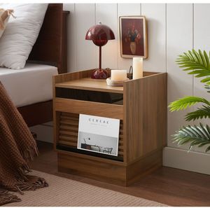 Comodino Moderno Stile Mid-Century con 2 Cassetti e Stazione di Ricarica LED, Tavolino da Notte con Luci LED - Product Image 1
