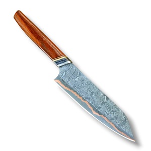 Couteau de chef en acier Damas forgé à la main avec manche en bois de rose et étui en cuir - Couteaux de cuisine CuMai personnalisés en gros OEM - Product Image 3