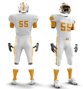 Uniformes de Fútbol Americano Personalizables Blancos y Dorados con Impresión por Transferencia de Calor, 100% Poliéster, Cuello en V, Manga Corta, para Hombres Adultos - Product Image 1
