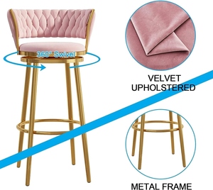 <b>Pink</b> PU Leather Commercial Use Adjustable Bar <b>Stools</b> Set Swivel 360 Degree Rotation Gold Metal Frame Modern Luxury Bar Chair - Product Image 3