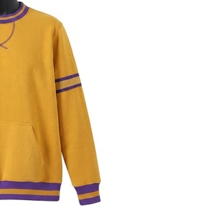 Men's Black And <b>Purple</b> Color Blocking Crew Neck Pullover Sweatshirt Regular Fit Knitted Casual Style Heat Transfer Printed - Product Image 5