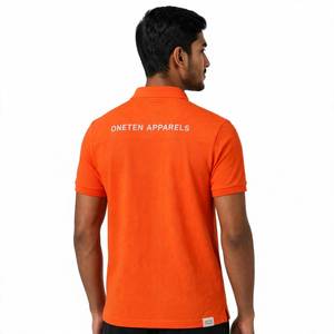 <b>Men's</b> <b>Orange</b> Short Sleeve Golf <b>Shirt</b> Solid Knitted Casual Top with Pocket Breathable Eco-friendly 100% Cotton - Product Image 5