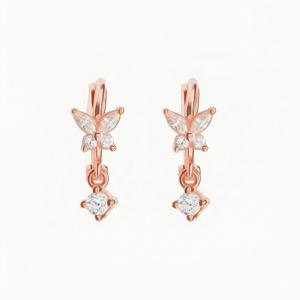 Rose Gold Plated 14K/18K Gold Charming Butterfly Huggie Hoop Earrings With Dangling <b>Drop</b> Earrings Butterfly Jewelry Gift for Her - Product Image 1