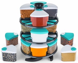 ชั้นวางเครื่องเทศหมุนได้อเนกประสงค์พร้อมขวดแก้วใส่เครื่องปรุงรส 12 ใบสำหรับจัดเก็บเครื่องปรุงรสต่างๆ - Product Image 1