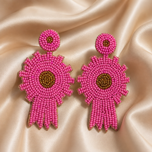 Pendientes Colgantes Florales de Cuentas Rosadas SSTRINGZ, Joyería de Moda Hecha a Mano para Mujer, Venta al por Mayor para Bodas - Product Image 6