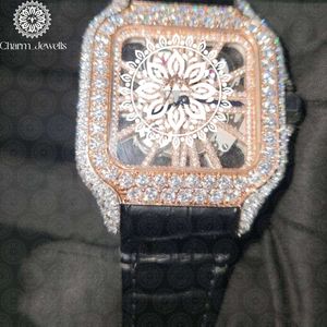 Charm Jewels Luxury Women <b>Mechanical</b> <b>Watch</b> Square Dial 42mm Yellow Gold Case Leather Band Hollow Out Design Sapphire Crystal - Product Image 1