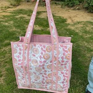 Latest Spring Summer Solid Color Cotton Quilted Handmade Boho Shoulder <b>Mini</b> Tote Bag Zipper Closure Block Printed Women's - Product Image 4
