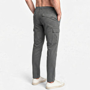 Pantalones Cargo de Algodón Gris para Hombre, Cintura Elástica, Pierna Recta, Múltiples Bolsillos, Pantalones Casuales de Alta Calidad - Product Image 3