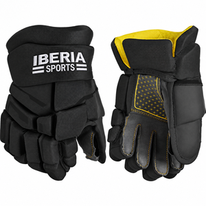 Gants de hockey sur glace IBERIA Premium Black avec doublure jaune |   Gants de protection pour joueurs de hockey |   Logo personnalisé OEM en gros - Product Image 1