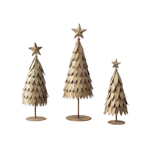Vintage Green Metal Mini Christmas <b>Tree</b> with Star Topper Standing Tabletop Ornament for Holiday Decor - Product Image 4